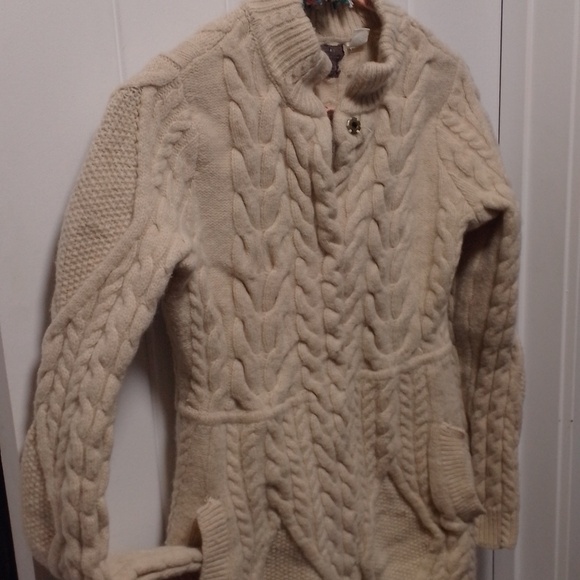 Exquisite Cream Knit Guinevere Cardigan Sweater 100% Lamb Wool Winter Wonderland - Picture 7 of 15